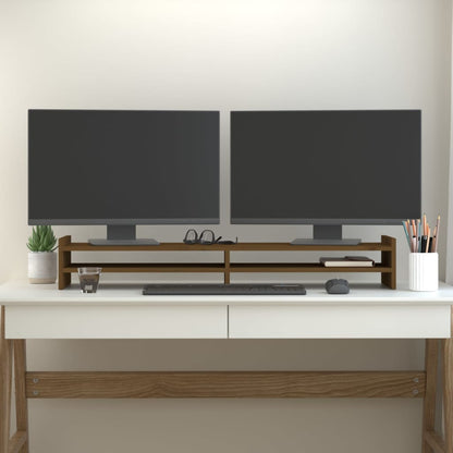 vidaXL Support de moniteur Marron miel 100x27x15 cm Bois de pin solide