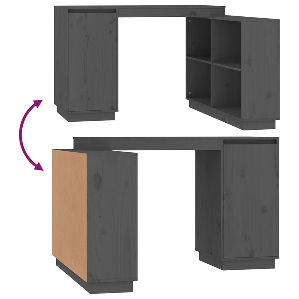 vidaXL Bureau Gris 110x50x75 cm Bois massif de pin