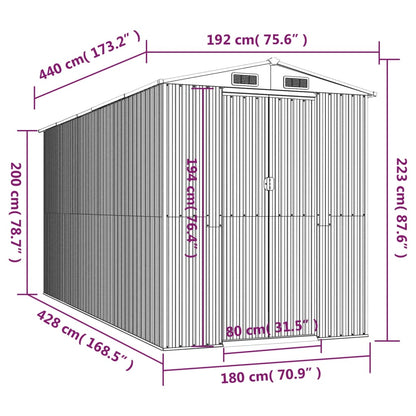 vidaXL Abri de jardin Vert 192x440x223 cm Acier galvanisé