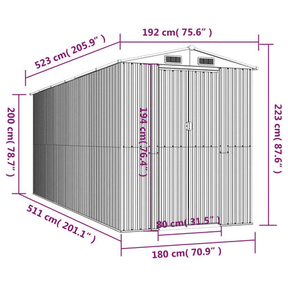 vidaXL Abri de jardin Vert 192x523x223 cm Acier galvanisé