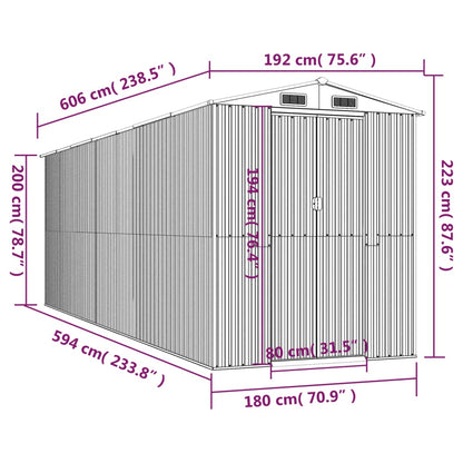 vidaXL Abri de jardin Vert 192x606x223 cm Acier galvanisé