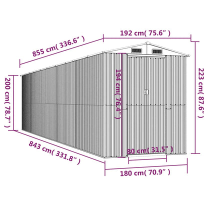 vidaXL Abri de jardin Vert 192x855x223 cm Acier galvanisé