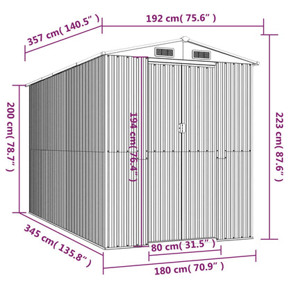 vidaXL Abri de jardin Gris clair 192x357x223 cm Acier galvanisé