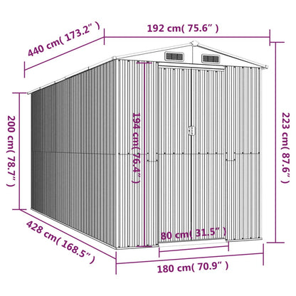 vidaXL Abri de jardin Gris clair 192x440x223 cm Acier galvanisé
