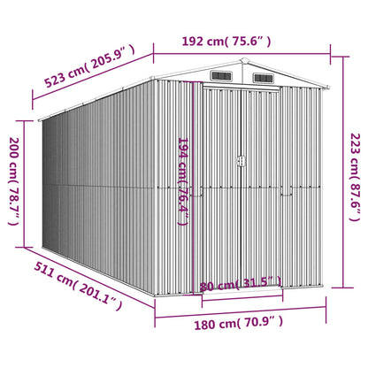 vidaXL Abri de jardin Gris clair 192x523x223 cm Acier galvanisé