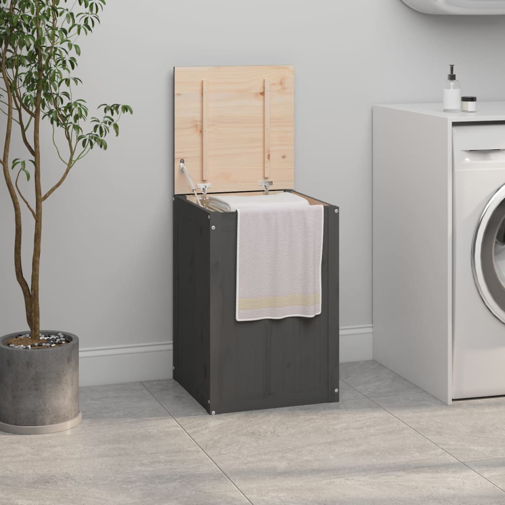vidaXL Boîte à linge Gris 44x44x66 cm Bois massif de pin