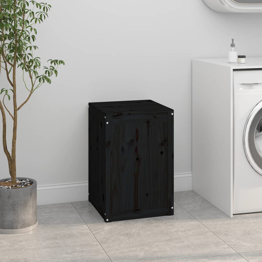 vidaXL Boîte à linge Noir 44x44x66 cm Bois massif de pin