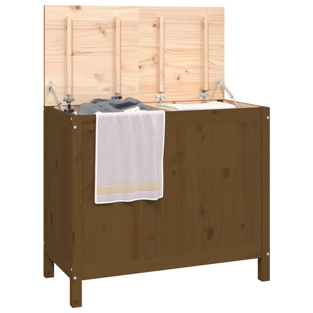 vidaXL Boîte à linge Marron miel 88,5x44x76 cm Bois massif de pin
