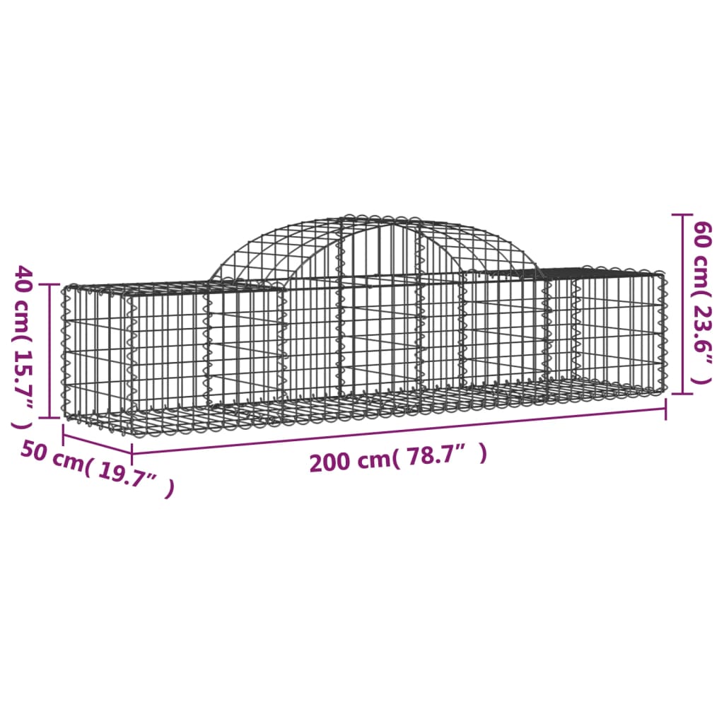 vidaXL Panier de gabions arqué 200x50x40/60 cm Fer galvanisé
