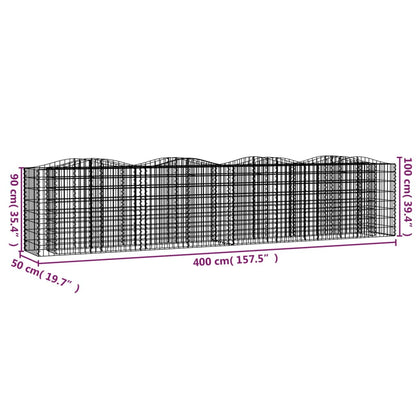 vidaXL Lit surélevé à gabions arqué 400x50x100 cm Fer galvanisé