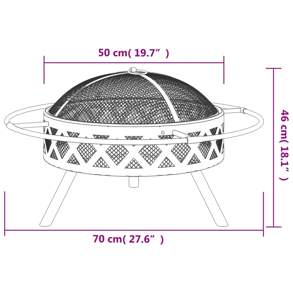 vidaXL Foyer avec tisonnier 70 cm XXL acier