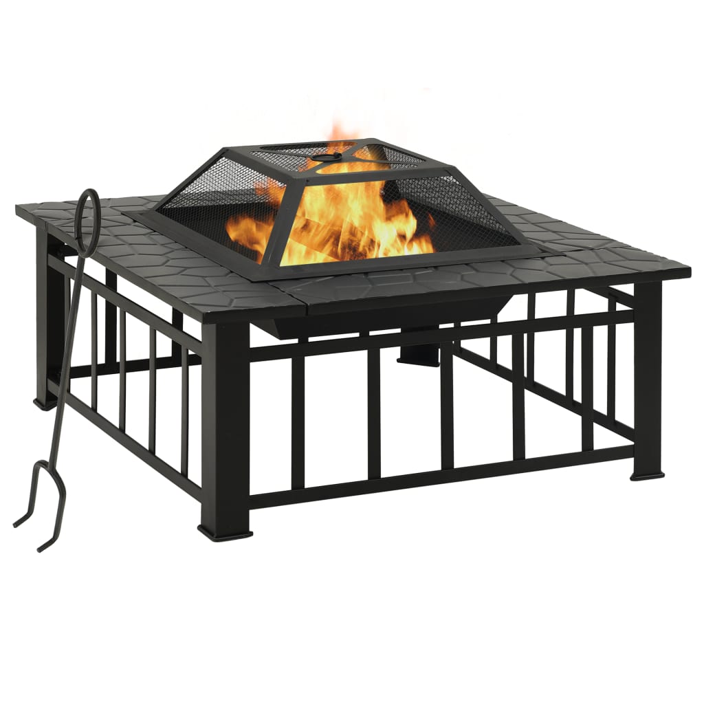 vidaXL Foyer avec tisonnier 79x79x46,5 cm XXL acier