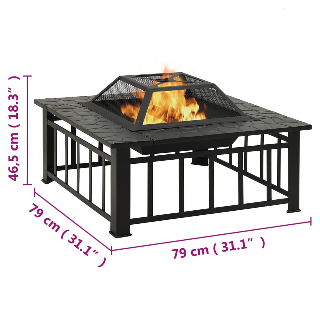 vidaXL Foyer avec tisonnier 79x79x46,5 cm XXL acier