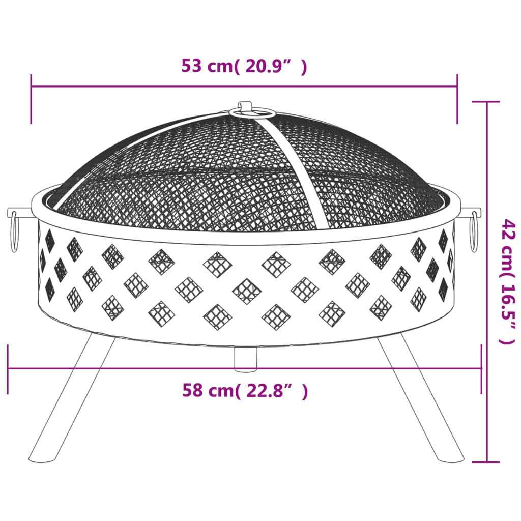 vidaXL Foyer avec tisonnier 58 cm XXL acier