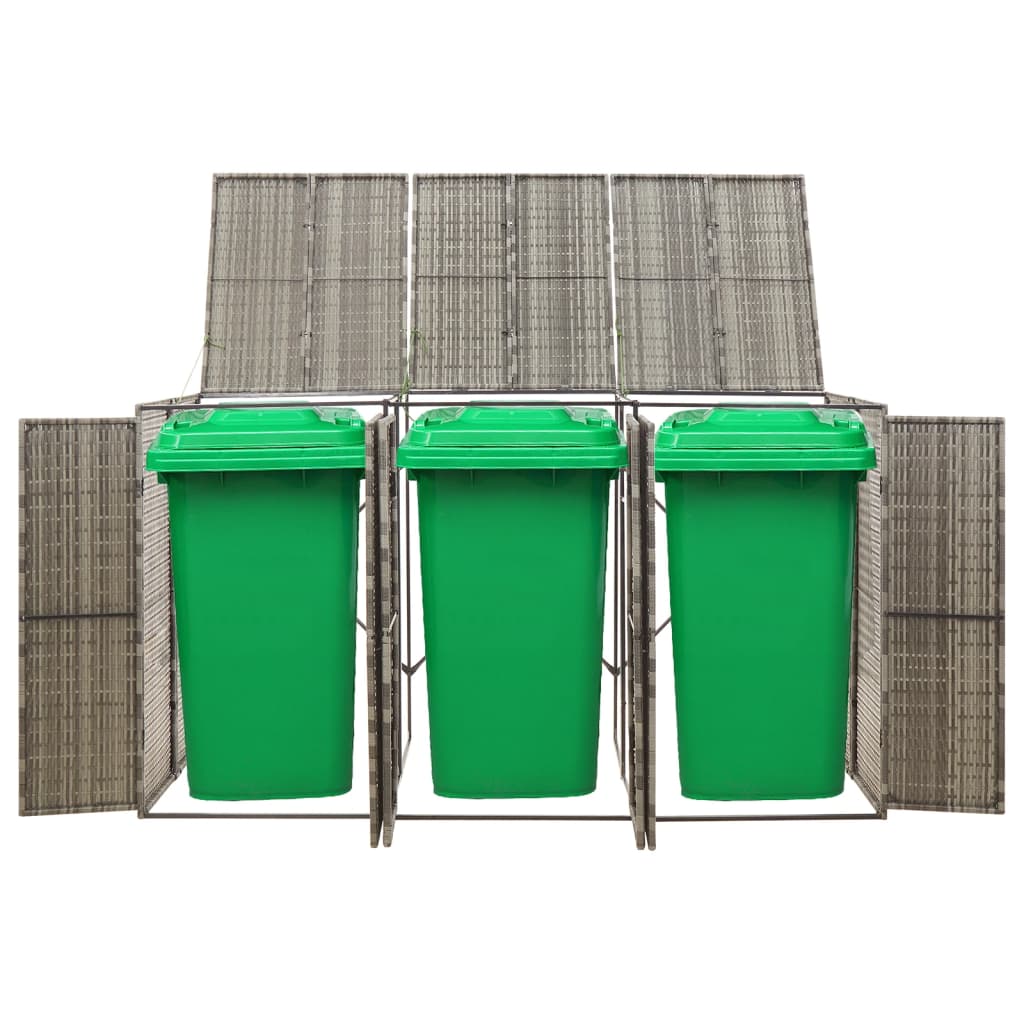 vidaXL Abri pour poubelle triple Gris 207x80x117 cm Résine tressée
