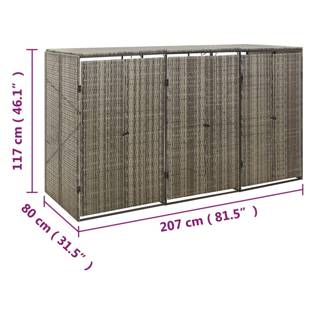 vidaXL Abri pour poubelle triple Gris 207x80x117 cm Résine tressée