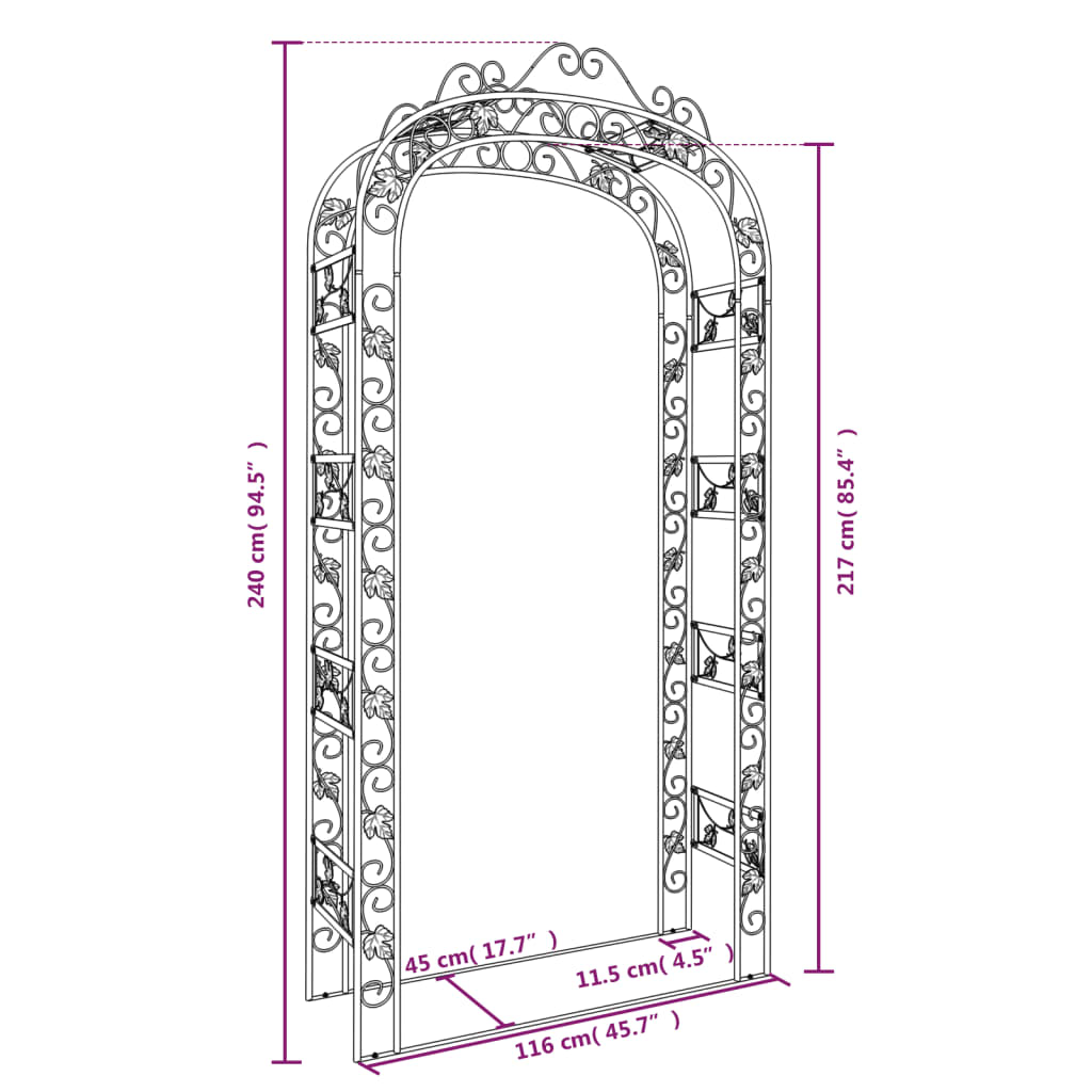 vidaXL Arche de jardin Noir 116x45x240 cm Acier