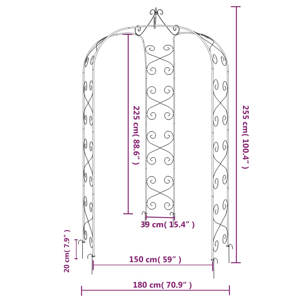 vidaXL Arche de jardin Noir Ø180x255 cm Acier