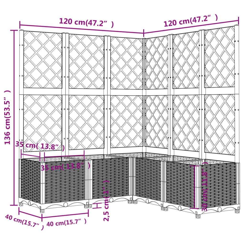vidaXL Jardinière avec treillis Gris clair 120x120x136 cm PP