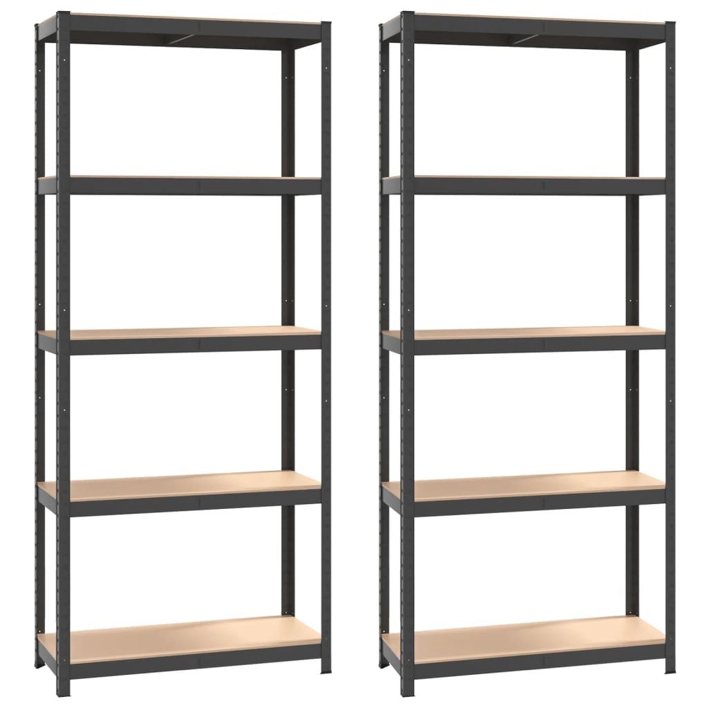 vidaXL Étagères à 5 niveaux 2pcs Anthracite Acier et bois d'ingénierie