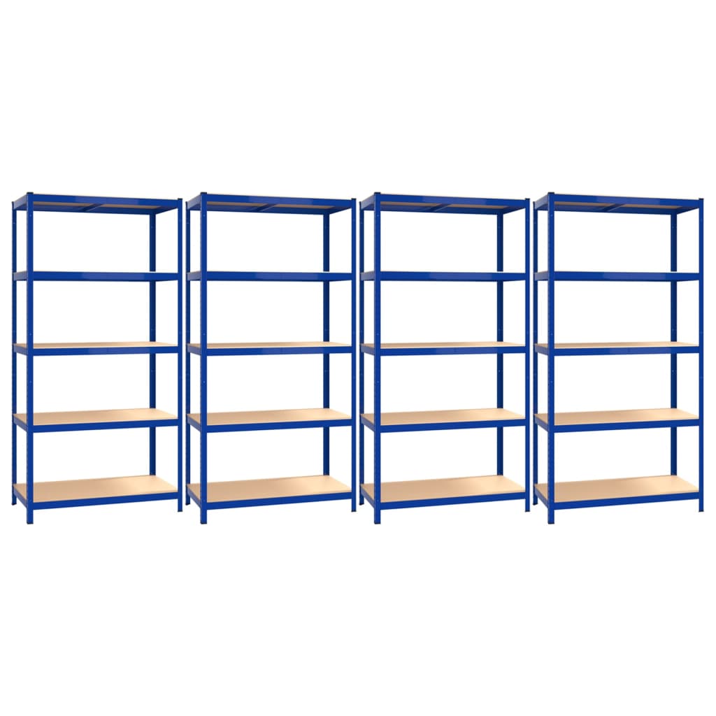 vidaXL Étagères à 5 niveaux 4pcs Bleu Acier et bois d'ingénierie