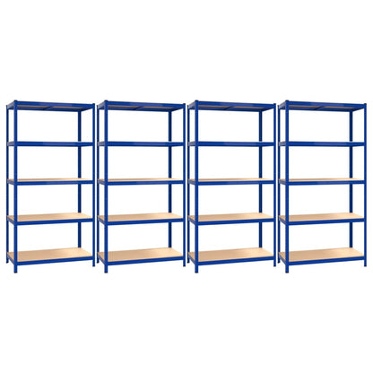 vidaXL Étagères à 5 niveaux 4pcs Bleu Acier et bois d'ingénierie