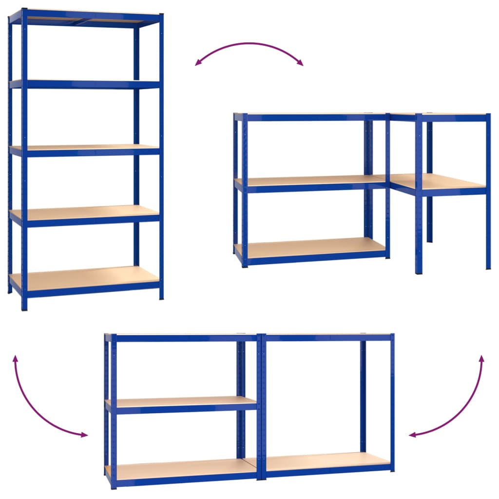 vidaXL Étagères à 5 niveaux 4pcs Bleu Acier et bois d'ingénierie