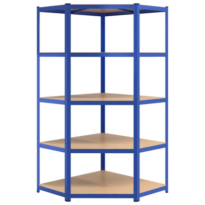 vidaXL Étagères à 5 niveaux 3 pcs Bleu Acier et bois d'ingénierie
