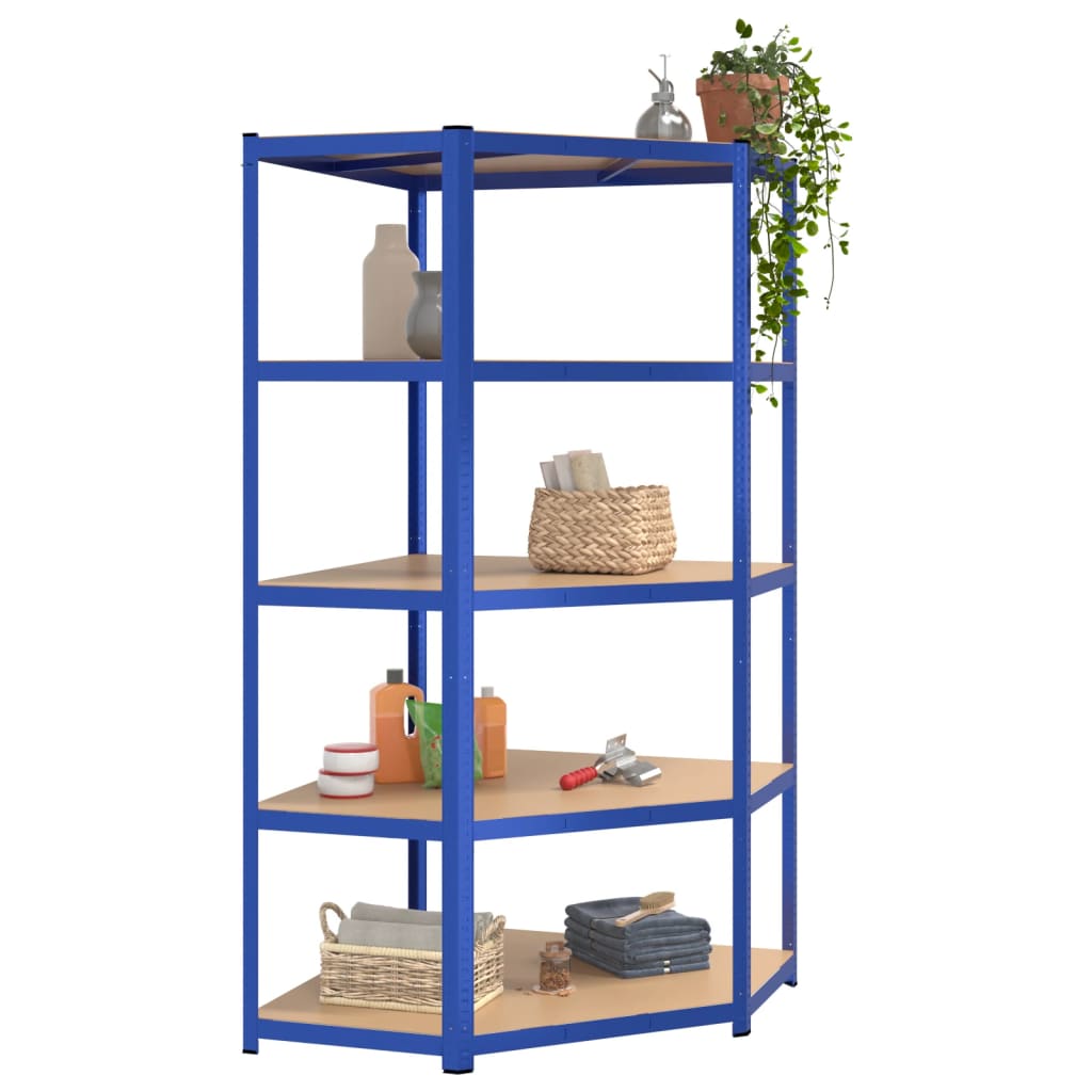 vidaXL Étagères à 5 niveaux 5 pcs Bleu Acier et bois d'ingénierie