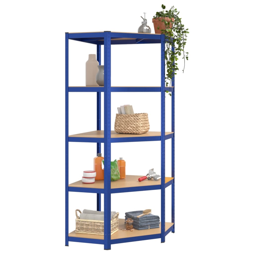 vidaXL Étagères à 5 niveaux 5 pcs Bleu Acier et bois d'ingénierie