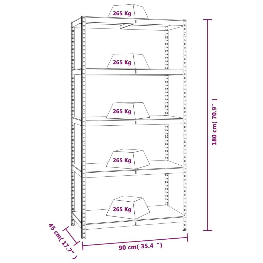 vidaXL Étagère à 5 niveaux 2 pcs Gris Acier et bois ingénierie