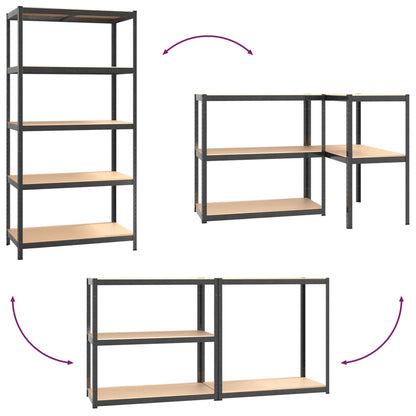 vidaXL Étagère à 2 niveaux 5 pcs Gris Acier et bois ingénierie