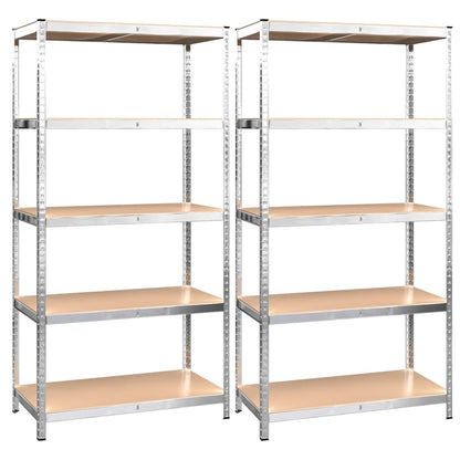 vidaXL Étagères à 5 niveaux 2 pcs Argenté Acier et bois d'ingénierie