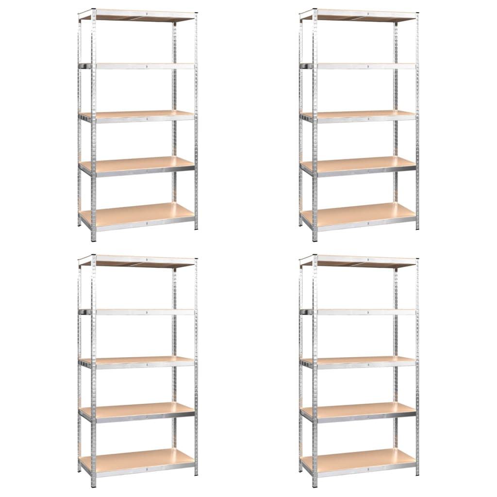 vidaXL Étagères à 5 niveaux 4 pcs Argenté Acier et bois d'ingénierie