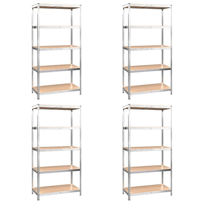 vidaXL Étagères à 5 niveaux 4 pcs Argenté Acier et bois d'ingénierie