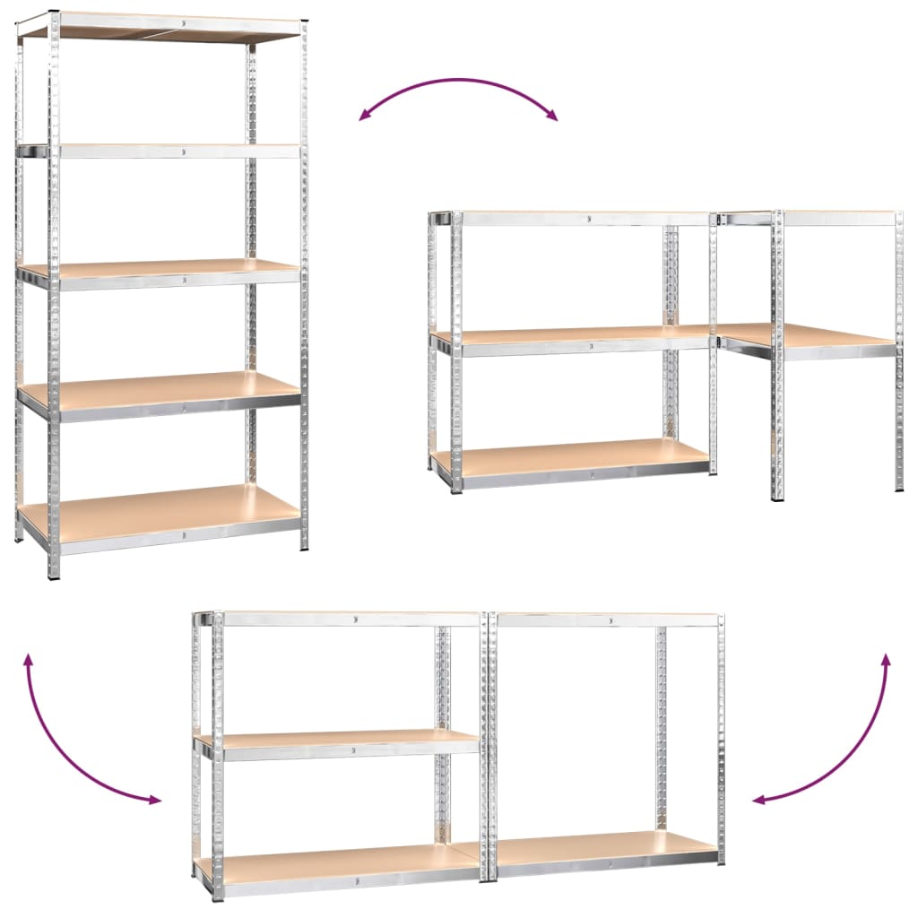 vidaXL Étagères à 5 niveaux 4 pcs Argenté Acier et bois d'ingénierie