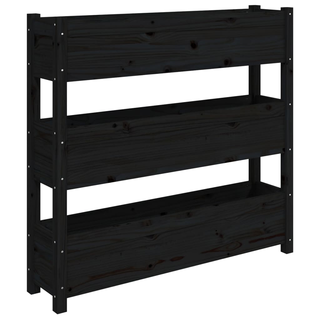 vidaXL Jardinière Noir 112x25x104,5 cm Bois massif de pin