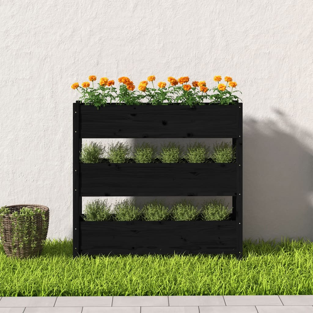 vidaXL Jardinière Noir 112x25x104,5 cm Bois massif de pin