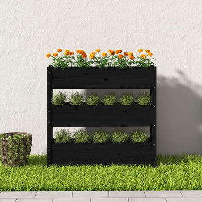 vidaXL Jardinière Noir 112x25x104,5 cm Bois massif de pin