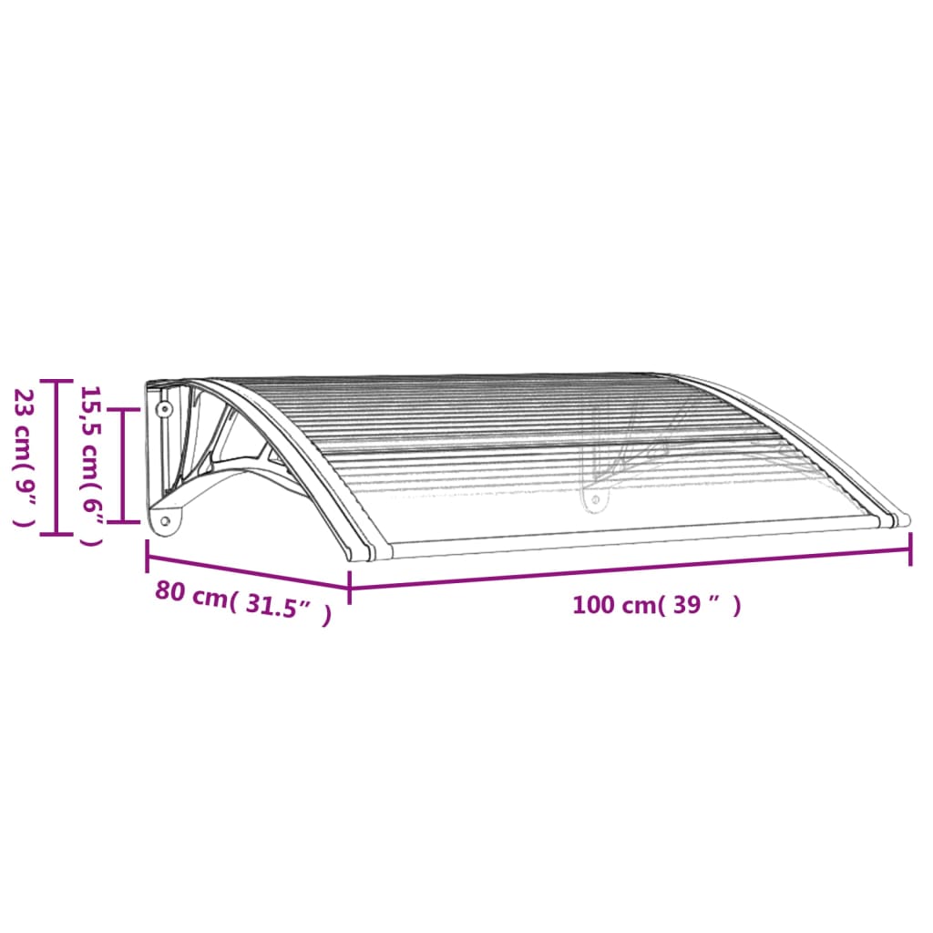vidaXL Auvent de porte Gris et transparent 100x80 cm Polycarbonate