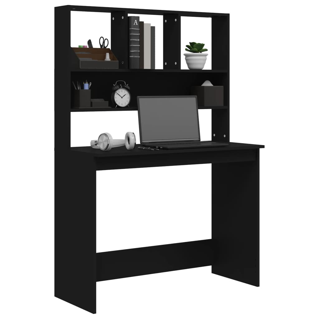 vidaXL Bureau avec étagères Noir 102x45x148 cm Bois d'ingénierie