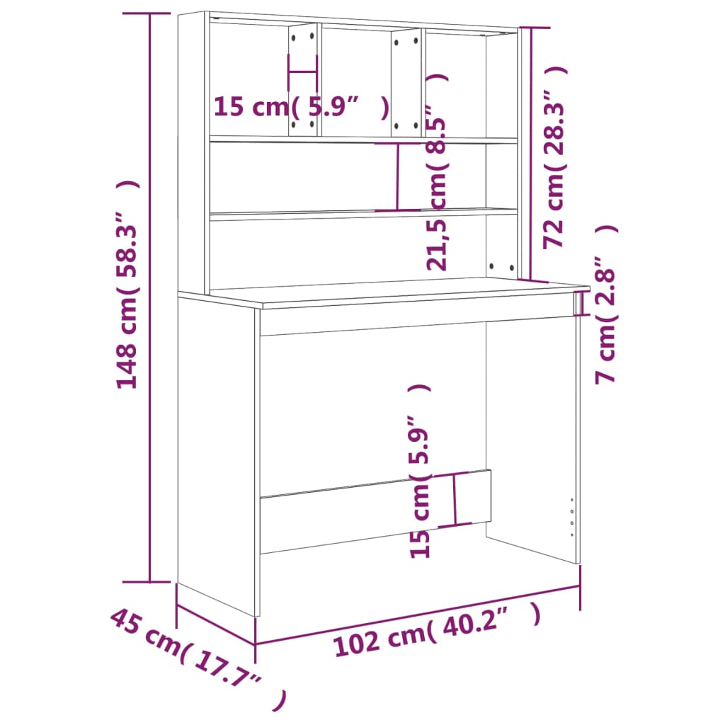 vidaXL Bureau avec étagères Chêne sonoma 102x45x148 cm