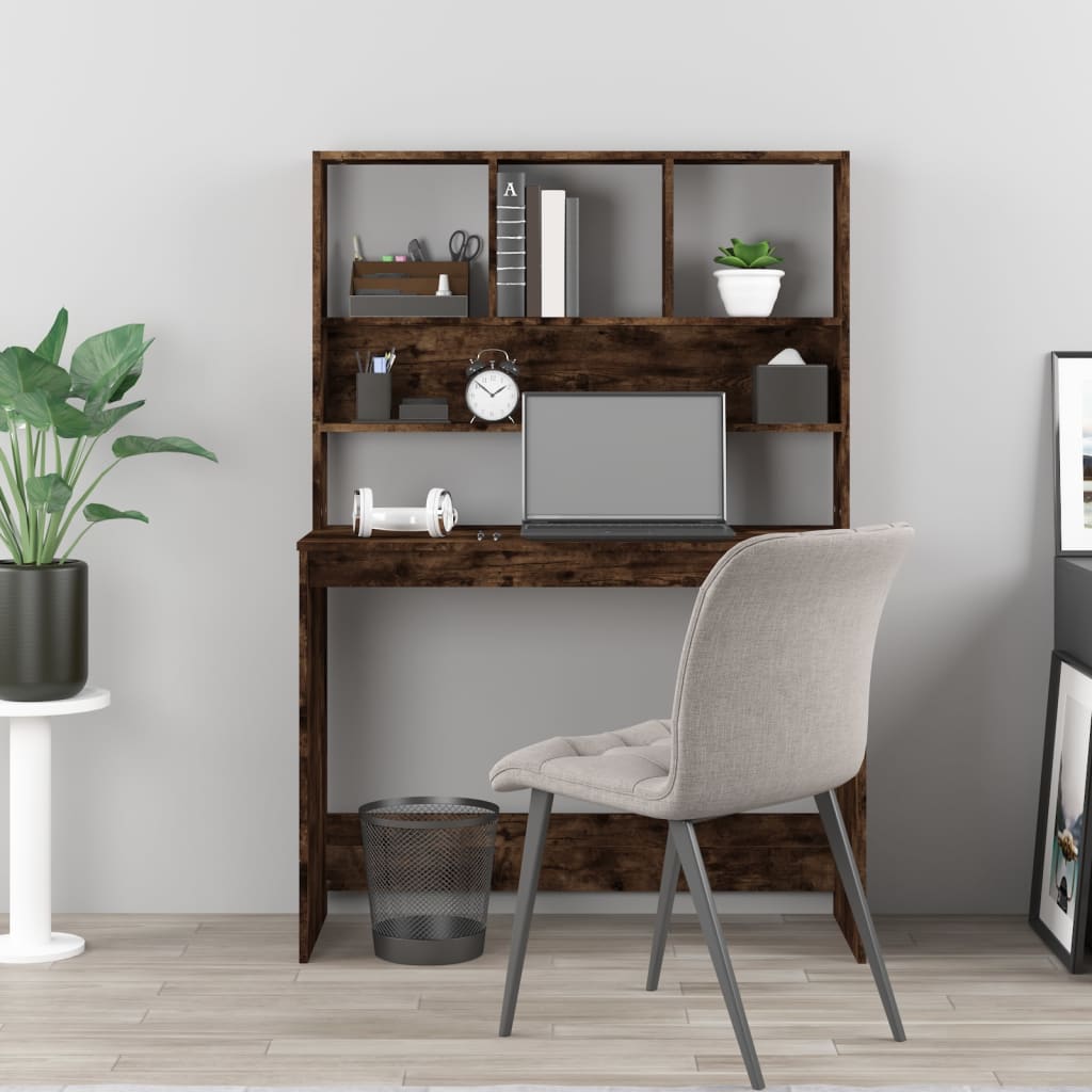 vidaXL Bureau avec étagères Chêne fumé 102x45x148 cm Bois d'ingénierie