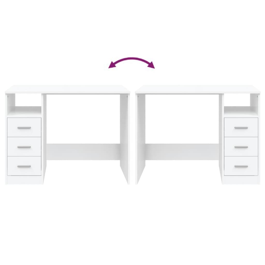 vidaXL Bureau avec tiroirs Blanc 102x50x76 cm Bois d'ingénierie