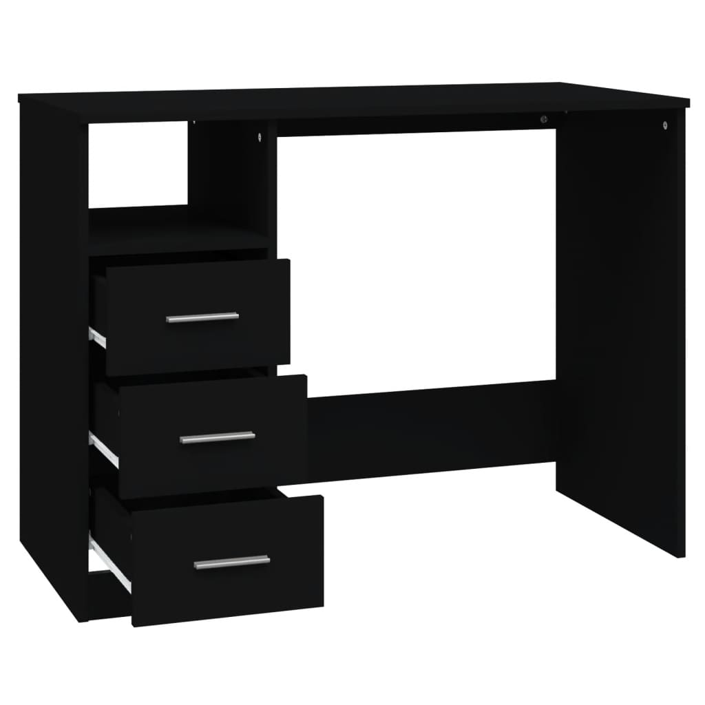 vidaXL Bureau avec tiroirs Noir 102x50x76 cm Bois d'ingénierie