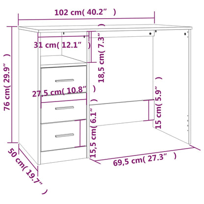 vidaXL Bureau avec tiroirs Sonoma gris 102x50x76 cm Bois d'ingénierie