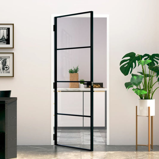 vidaXL Porte d'intérieur Noir 83x201,5 cm Trempé verre aluminium fin