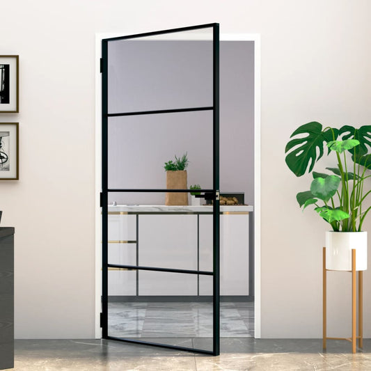 vidaXL Porte d'intérieur Noir 102x201,5 cm Trempé verre aluminium fin