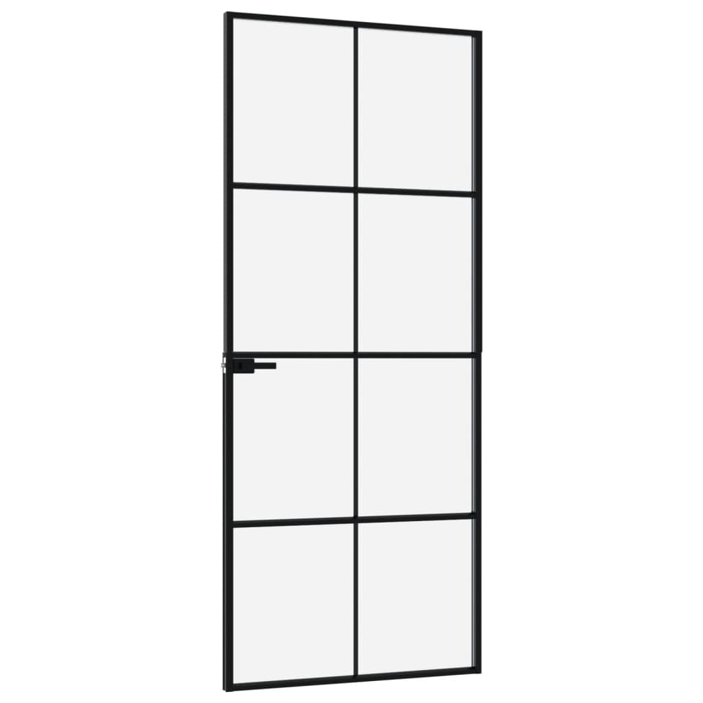 vidaXL Porte d'intérieur Noir 83x201,5 cm Trempé verre aluminium fin