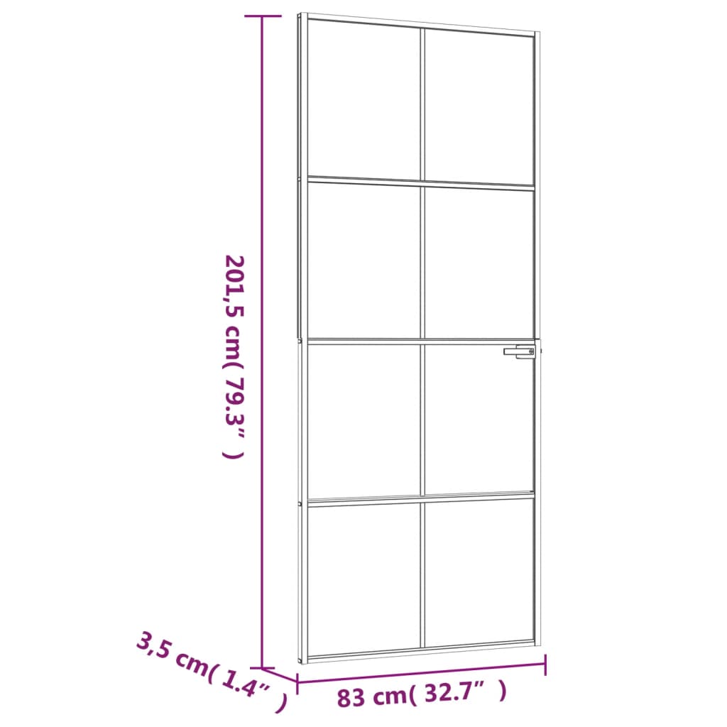 vidaXL Porte d'intérieur Noir 83x201,5 cm Trempé verre aluminium fin